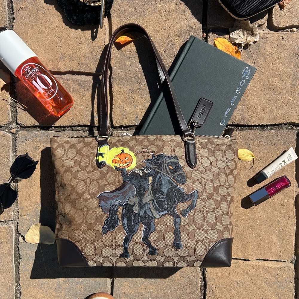 Custom Painted Coach Brown and Headless Horseman Tote SOLD 🛍️